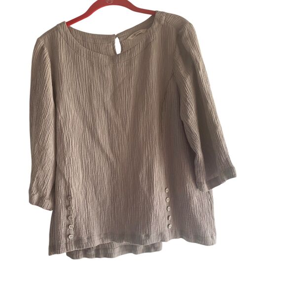 Soft Surrounding Womens Taupe Gauzy Lagenlook Top PL Button Detail Flowy Casual - Picture 6 of 7